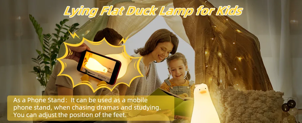 QKTYB Duck Lamp Lying Flat Duck Night Light Kids Night Lamp with 3 Speed Adjustable Light Smart Bedside Lamp with Flap Sensor Silicone Rechargeable Night Warm Light with 30 Minutes Timer - Benson Lying Flat Duck Night Light