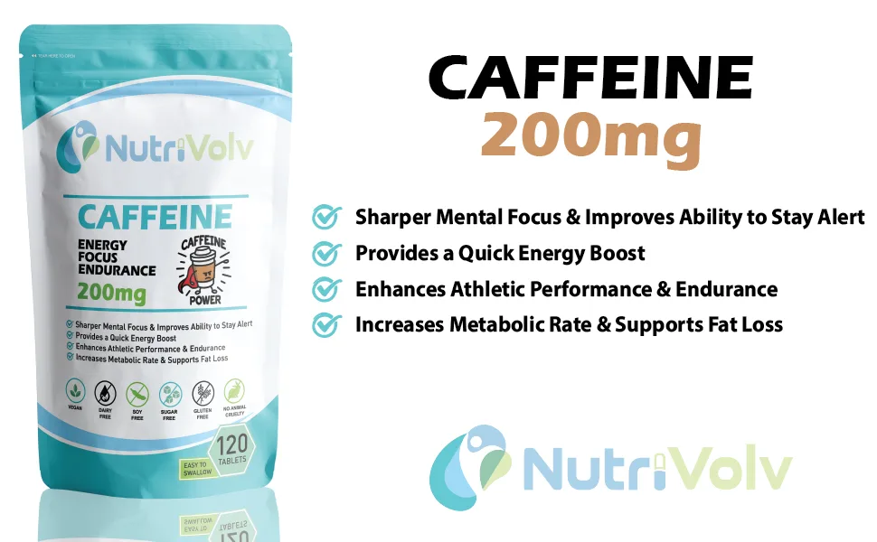 Caffeine 200mg Tablets For Energy Boost Mental Focus Alertness Weight Loss & Increase Workout Performance | Vegan - Caffeine Info