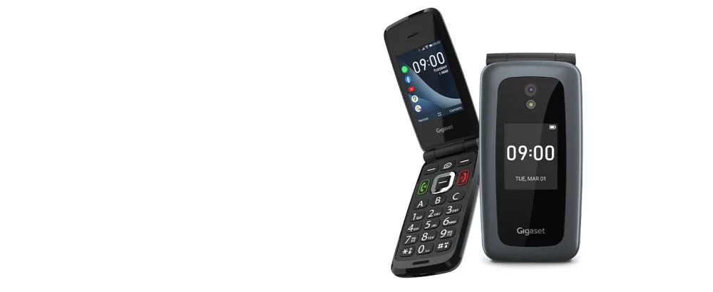Gigaset GL7 - Internet-ready mobile phone with SOS function - easy to use with large buttons and WLAN - Bluetooth hearing aid compatible - WhatsApp button - foldable phone without contract black - gl7 panel 1
