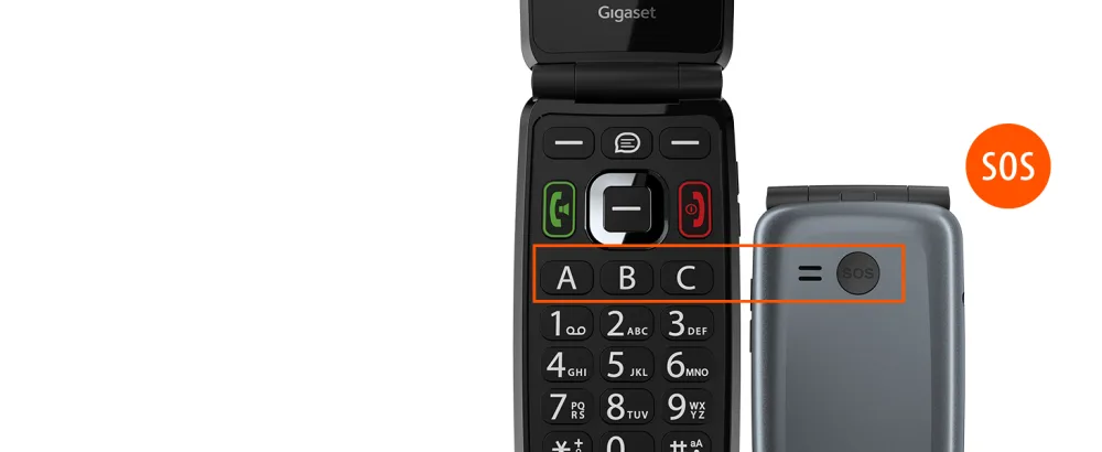 Gigaset GL7 - Internet-ready mobile phone with SOS function - easy to use with large buttons and WLAN - Bluetooth hearing aid compatible - WhatsApp button - foldable phone without contract black - gl7 panel 3
