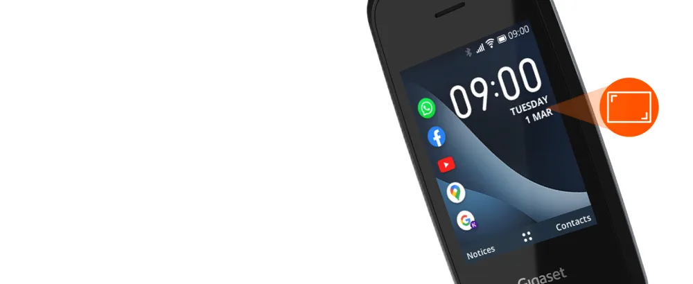 Gigaset GL7 - Internet-ready mobile phone with SOS function - easy to use with large buttons and WLAN - Bluetooth hearing aid compatible - WhatsApp button - foldable phone without contract black - gl7 panel 4