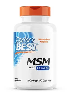 Doctor's Best MSM with OptiMSM 1000 mg 180 Capsules Highly Dosed Laboratory Tested SOYA Free Gluten Free Non-GMO Natural Sulphur - DRB MSM 300x400