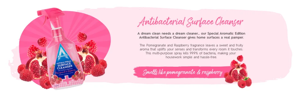 Astonish Special Aromatic Edition Multi-Purpose Anti-Bacterial Surface Cleanser Spray Pomegranate and Raspberry Scent 750ml Pink Pomegranate 750 ml (Pack of 1) - Surface Cleanser
