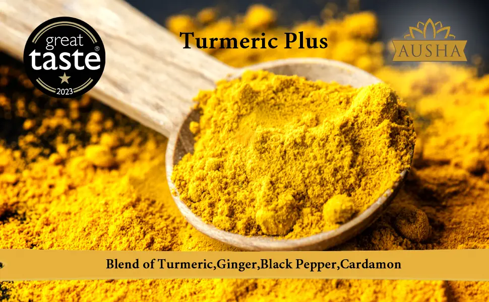 Ausha Turmeric Powder (Curcumin) with Black Pepper + Ginger + Cardamom - 250g | High Strength | Cooking | Superfoods - turmeric