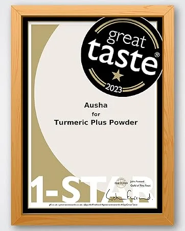 Ausha Turmeric Powder (Curcumin) with Black Pepper + Ginger + Cardamom - 250g | High Strength | Cooking | Superfoods - turmeric powder