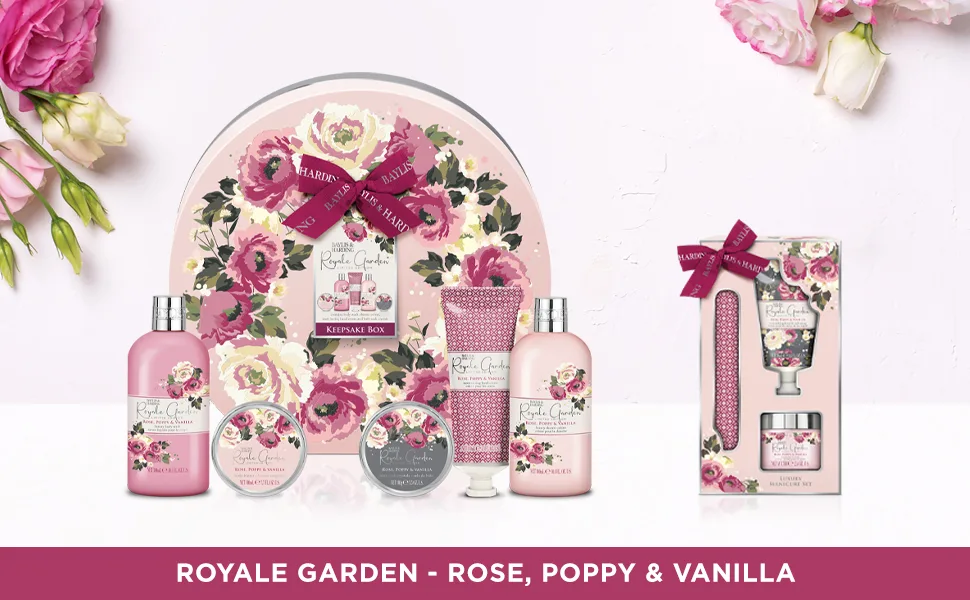 Baylis & Harding Royale Garden Rose Poppy & Vanilla Luxury Keepsake Hat Box Gift Set (Pack of 1) - Vegan Friendly Limited Edition Keepsake Hat Box Gift - Range Image