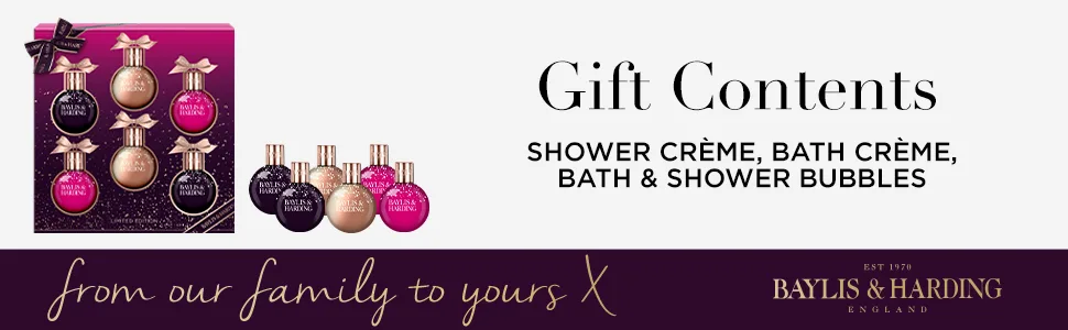 Baylis & Harding Wild Fig & Pomegranate Festive Bauble Bath & Shower Gift Set (Pack of 1) - Vegan Friendly Festive Bauble Bath and Shower Gift Set - Bottom Banner