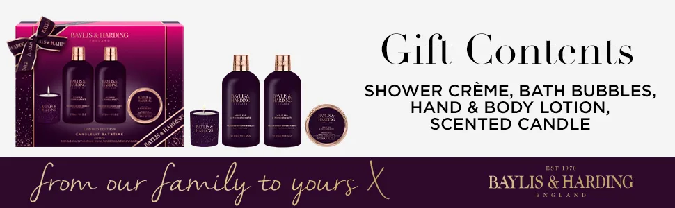 Baylis & Harding Wild Fig & Pomegranate Luxury Candlelit Bathtime Gift Set (Pack of 1) - Vegan Friendly Luxury Candlelit Bath time Gift Set - Bottom Banner