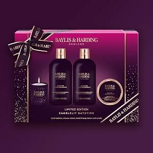 Baylis & Harding Wild Fig & Pomegranate Luxury Candlelit Bathtime Gift Set (Pack of 1) - Vegan Friendly Luxury Candlelit Bath time Gift Set - Lifestyle Image