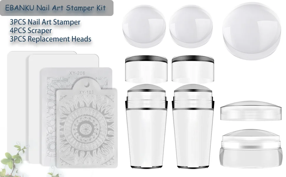 EBANKU 3PCS Clear Nail Stamper Silicone Jelly Stampers with 4PCS Scrapers and 3PCS Silicone Replace Nail Art Stamper Heads for Manicure Tools - product information 22