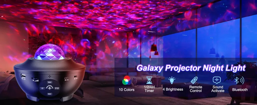 Galaxy Light Projector Star Projector with Remote Control 10 Change Colors Led Projector Light Built-in Bluetooth Music Speaker & Timer for Baby Ambiance Light Room Decor Festival Gift Black - Star Projector