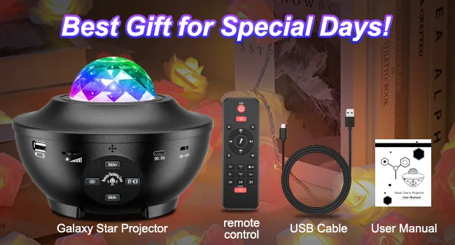 Galaxy Light Projector Star Projector with Remote Control 10 Change Colors Led Projector Light Built-in Bluetooth Music Speaker & Timer for Baby Ambiance Light Room Decor Festival Gift Black - Star Projector