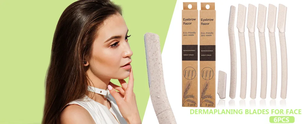 8PCS Dermaplaning Blades for Face WheatStraw Eyebrow Razor Face Peach Fuzz Remover Face Razors for Women - product information 32