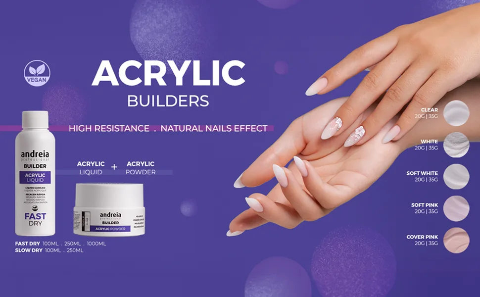 Andreia Professional Acrylic Builder Powder for Nail Extensions - Self Levelling Durable Long Lasting - Salon Quality - White 35g Powder White 35g - Acrylic Builders