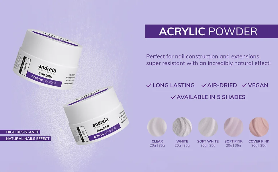 Andreia Professional Acrylic Builder Powder for Nail Extensions - Self Levelling Durable Long Lasting - Salon Quality - White 35g Powder White 35g - Acrylic Powder