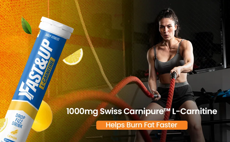 Fast&Up L-Carnitine - 1000mg L-Carnitine Tartrate - Pure Caffeine Free Pre-Workout Formula Boosts Energy - 20 Effervescent Tablets - Lemon Flavour (Pack of 1) - L carnitine