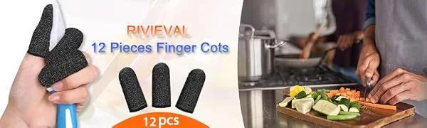 RIVIEVAL 12 Pieces Finger Cots Reusable Thumb Protector Non Slip Finger Protectors Breathable Finger Cots Cut Resistant Protection for Work Kitchen Garden Sculpture (Black)  - Finger Cots
