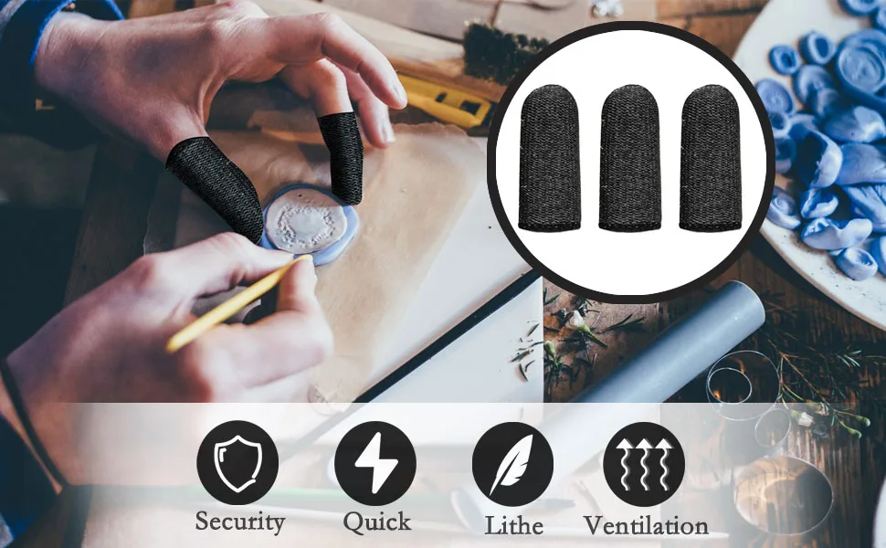 RIVIEVAL 12 Pieces Finger Cots Reusable Thumb Protector Non Slip Finger Protectors Breathable Finger Cots Cut Resistant Protection for Work Kitchen Garden Sculpture (Black)  - Finger Cots