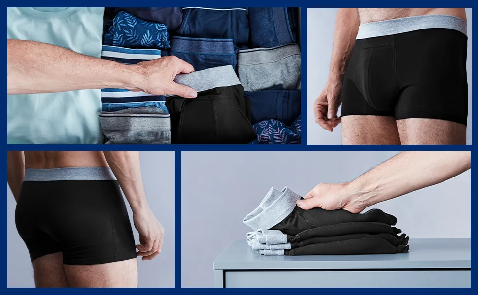 TENA Men - Washable Protective Pants - Soft Comfy and Secure Boxers for Drips and Dribbles - Invisible Protection Classic Cut - Light Absorption - Pack of 1 - Black - Size XL - Tena WAU Men