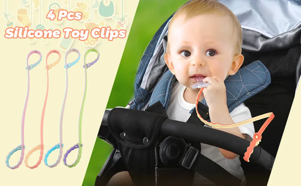 4 Pcs Silicone Toy Clips Adjustable Baby Pacifier Toy Feeding Bottle Safety Straps for Stroller High Chair Cribs - product information 21