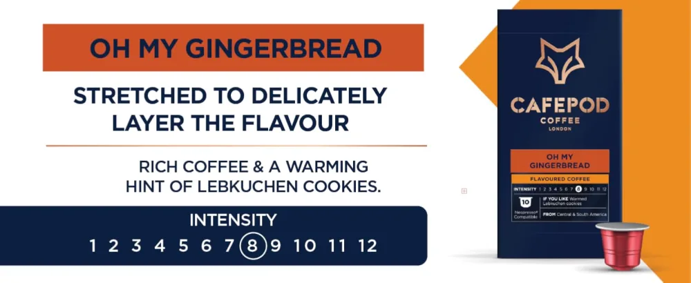 CafePod Flavoured Coffee Pods Nespresso Compatible Gingerbread 60 Aluminium Capsules Gingerbread 60 count (Pack of 1) - Gingerbread flavoured coffee - Intensity 8