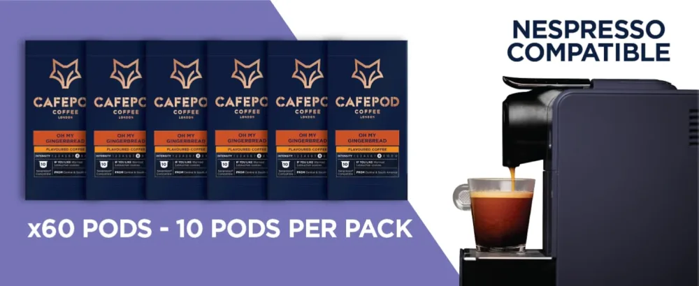 CafePod Flavoured Coffee Pods Nespresso Compatible Gingerbread 60 Aluminium Capsules Gingerbread 60 count (Pack of 1) - x60 pods - x10 pods per pack
