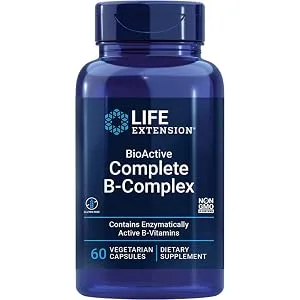 Life Extension BioActive Complete B-Complex 60 Vegan Capsules Laboratory-Tested Vegetarian Gluten-Free SOYA-Free Non-GMO - B Complex
