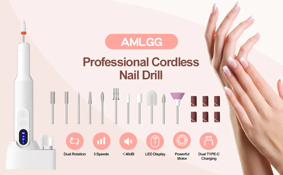 Electric Nail Files Nail Drill Portable E File Kit with Rechargeable Base 12 Drill Bits Adjustable Speed Electric Manicure and Pedicure Set for Acrylic Nails Gel Nails - product information 5