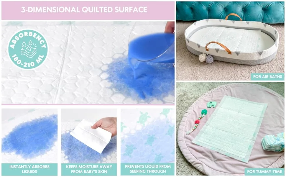 Vesta Baby Disposable Changing Pads - 65 Soft Absorbent Leak Proof Incontinence Mats - Newborn Portable Nappy Change Underpads - Protection Waterproof Liners - vesta baby pad liners