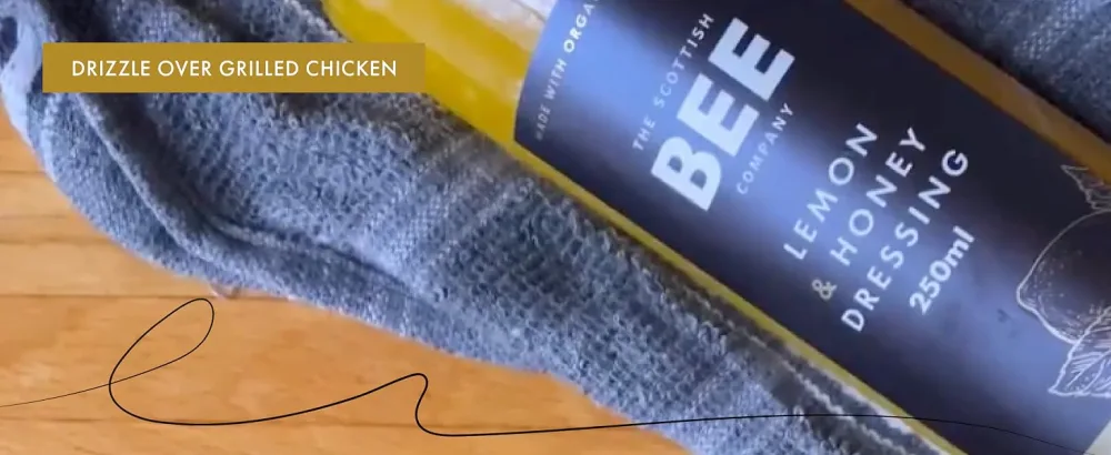 Lemon & Honey Dressing from The Scottish Bee Company - Made Using Locally Sourced Blossom Honey Lemon Juice and Ginger for Zingy Salads - bottle caesar ceasar Scottish bee blossom condiment sauce salad gift dressing honey raspberry