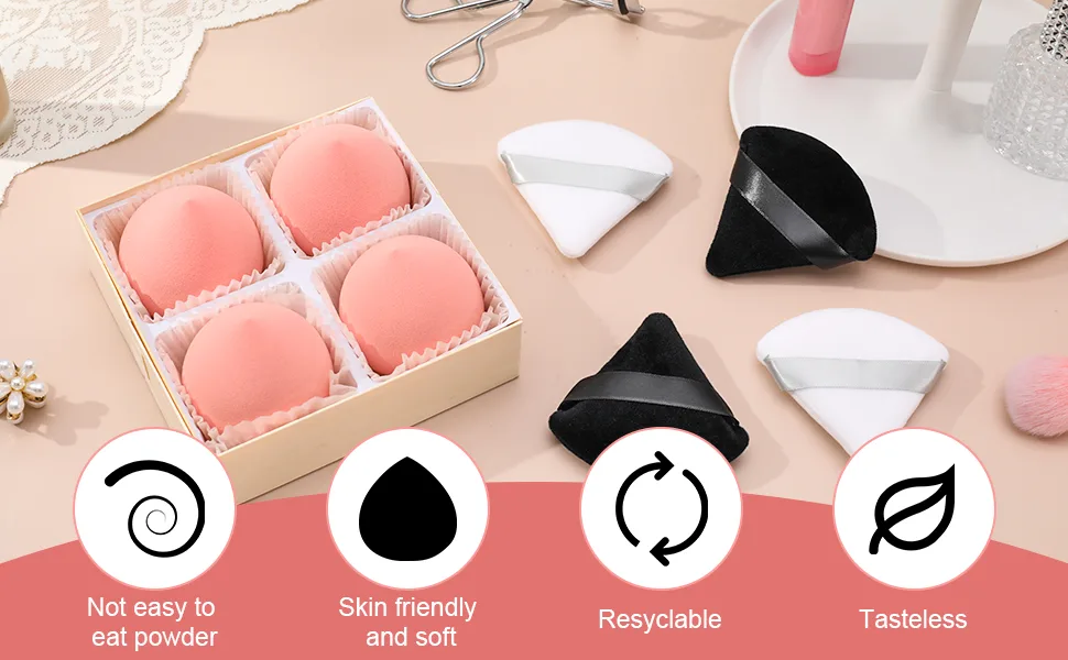 Smilcloud 4 Pcs Makeup Sponges Ultra Soft Expanding Marshmallow Sponge Makeup Beauty Blender Concealer Blenders Makeup Foundation Sponge with 4 Pcs Powder Puff - Makeup Foundation Sponge