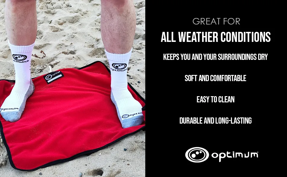 Optimum Swim Changing Mat - Effortlessly Change Out of Your Wet Suits Anywhere with Our Portable and Waterproof Changing Mat - One Size Black/Red - middle banner