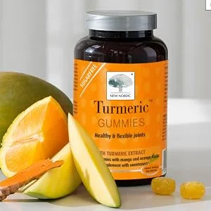 New Nordic Turmeric Gummies - Supports Joint Pain & Joints Flexibility - Natural Mango & Orange Flavour - Suitable for Vegans - 60 Gummies - Turmeric Gummies