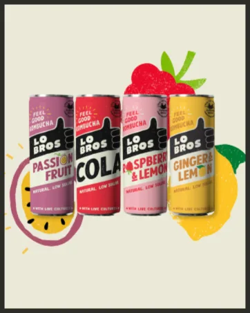 Lo Bros Kombucha Cola - Low Sugar 12x 250ml Vegan Gluten Free Low Sugar Live Cultures - cans