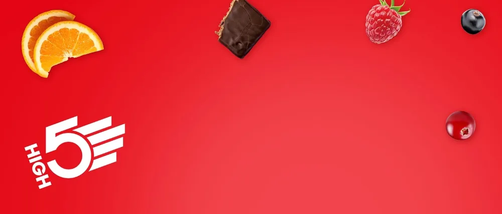 HIGH5 Energy Bar Real Fruits Soft Bar No Artificial Sweeteners Coconut 12 x 55g - HIGH5 Red Background
