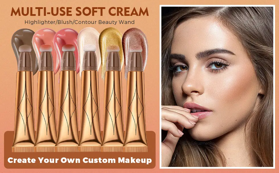 Ofanyia Highlighter Wand Liquid Glitter Face Highlighter Stick with Cushion Applicator Cruelty-free Silky Smooth Lightweight Blendable Shimmer Highlighter Beauty Wand for Face Cheekbone Glow 05# Highlighter-02 - Highlighter Blush Contour Beauty Wand