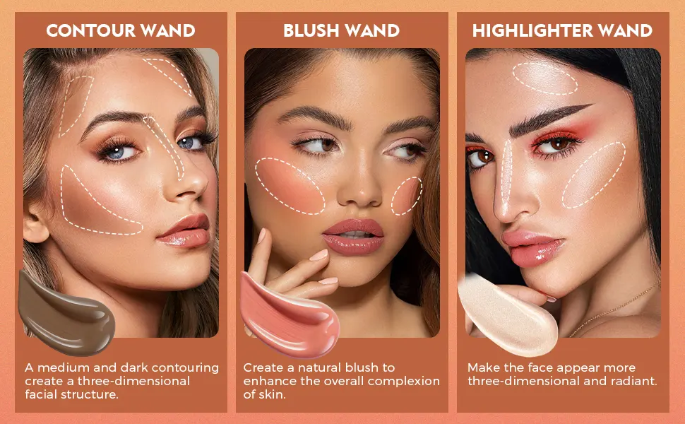 Ofanyia Highlighter Wand Liquid Glitter Face Highlighter Stick with Cushion Applicator Cruelty-free Silky Smooth Lightweight Blendable Shimmer Highlighter Beauty Wand for Face Cheekbone Glow 04# Highlighter - liquid blush
