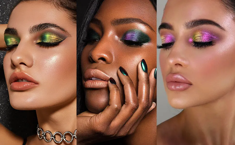 Anglicolor 3 colours Chameleon Eyeshadow Liquid Makeup Metallic Changing Liquid Eyeshadow No Creasing Long-lasting Holographic Glitter Multichrome Eyeshadows (102) - Chameleon Eyeshadow