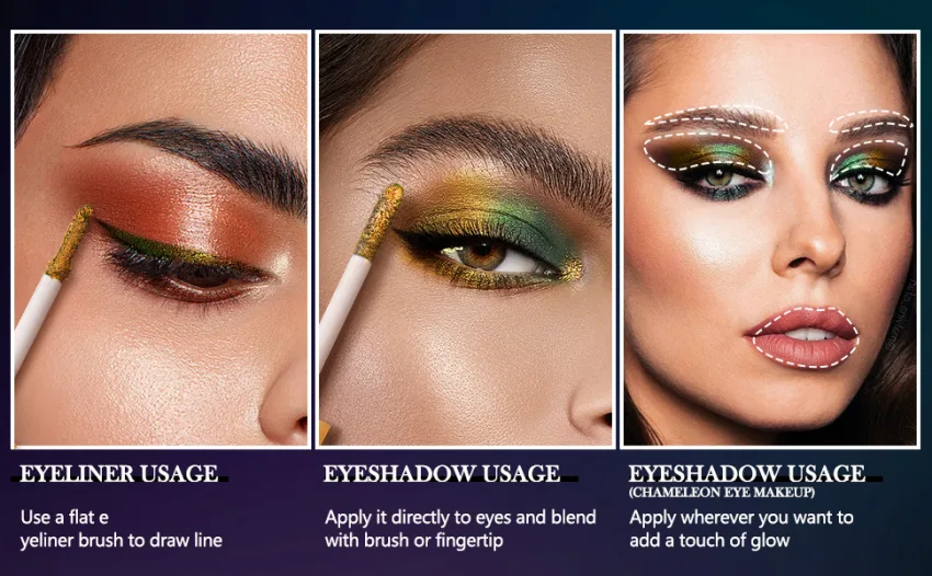 Anglicolor 3 colours Chameleon Eyeshadow Liquid Makeup Metallic Changing Liquid Eyeshadow No Creasing Long-lasting Holographic Glitter Multichrome Eyeshadows (102) - Chameleon Eyeshadow