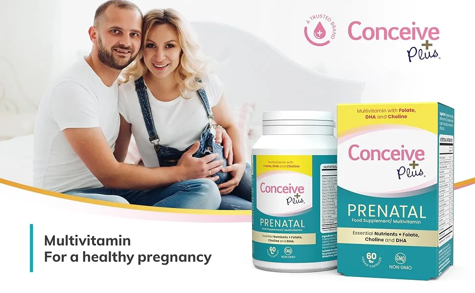 Conceive Plus Prenatal - Multivitamin + DHA Choline Folate. Non GMO Supplement During Pregnancy 30 Days Supply 60 Caps - womens prenatal vitamin supplements food supplement women baby pregnancy vitamin