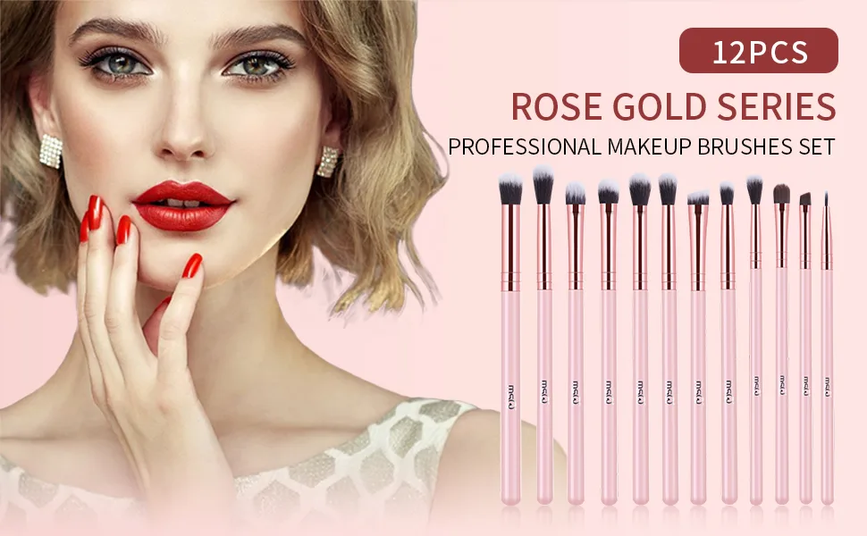 MSQ Eyeshadow Brushes 12pcs Make Up Eye Brush Set Eye Makeup Brushes for Concealer Eyeliner Eyelash Eyebrow Blending Contour Pink Brush - product information 9