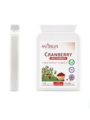 Cranberry Extract 90 Tablets 5040mg - High Strength - One Daily - UTI Prevention - Urinary Tract Bladder Support - Flat postal bottle: side and front view