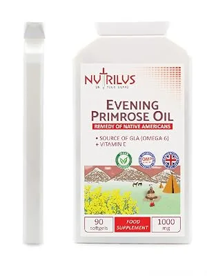 Evening Primrose Oil with Vitamin E - 90 Softgel Capsules 1000mg - Omega 6 GLA Fatty Acid - Cold Pressed - evening primrose flatpack