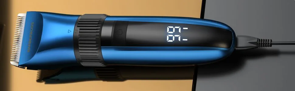 BarberBoss Cordless Self-Sharpening Beard & Hair Trimmer - Waterproof with Ceramic Blades LED Display Fast Charging and 8 Color Comb Attachments QR-2082 - 2082