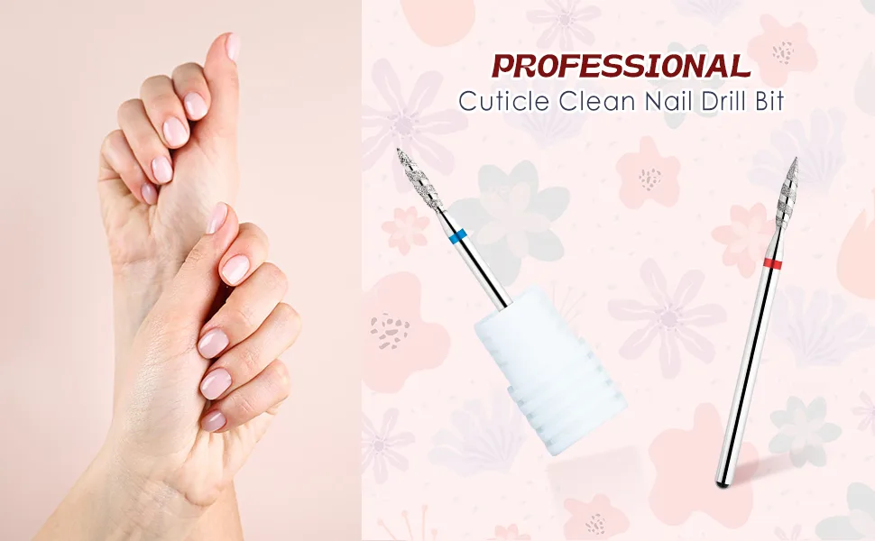 BNG Cuticle Drill Bit Flame Nail Efile Bits Professional Electric 3/32" Diamond Carbide Cuticle Cleaning Bits Nail Art Replacement Burr Manicure File Tool 1PCS Fine Grit 2PCS Medium Grit 2PCS (Style-M) - nail drill bits