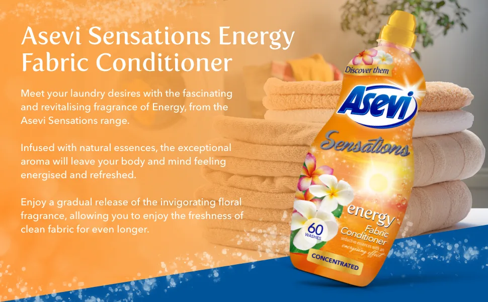 Asevi Sensations Laundry Conditioner Concentrated Liquid Fabric Softener Energy 1.32L 60 Washes Energy 1.32 l (Pack of 1) - Energy about