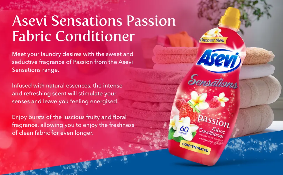 Asevi Sensations Laundry Conditioner Concentrated Liquid Fabric Softener Passion 1.32L 60 Washes Passion 1.32 l (Pack of 1) - Passion about