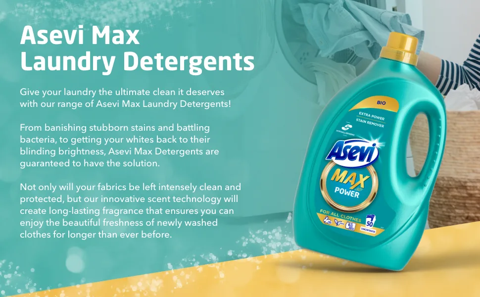 Asevi Max Hypoallergenic Bio Laundry Detergent Concentrated Liquid Washing Cleanser Power 2.5L 50 Washes Power (50 Washes) - 50 wash about