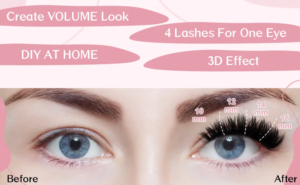 Cluster Lashes 72 Pcs Lash Clusters 2 in 1 DIY Eyelash Extension Individual Cluster Eyelashes Blush Style Self-Application Fluffy Super Thin Band Reusable Soft & Comfortable(Blush-D-10-16mix) 10-16 mix Blush - product information 30