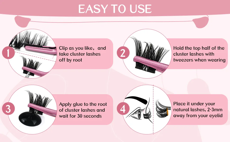 Cluster Lashes 72 Pcs Lash Clusters 2 in 1 DIY Eyelash Extension Individual Cluster Eyelashes Blush Style Self-Application Fluffy Super Thin Band Reusable Soft & Comfortable(Blush-D-10-16mix) 10-16 mix Blush - product information 31